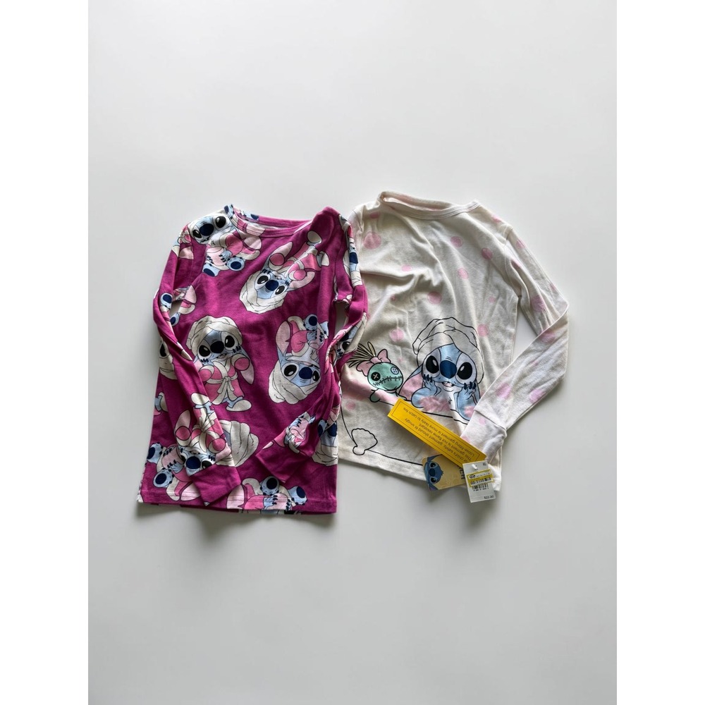 Disney Lilo & Stitch Girls Long Sleeve Pajama Tops 2 Pack Pink White Size 10 NWT
